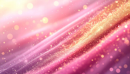 ピンクと黄金色のグリッター波が流れる華やかな抽象背景