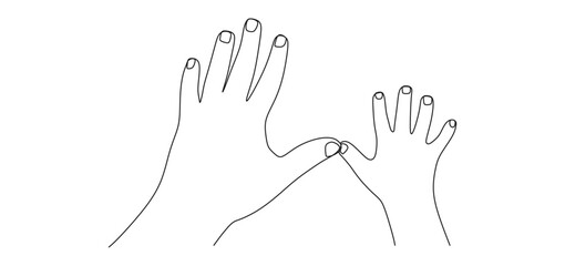Obraz premium continuous line vector design of adult and small child's hands eps 2
