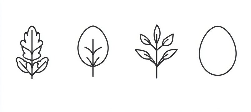 Elegant Spring Nature Icons Set with Leaves, Flowers, and Organic Elements in Minimalistic Design