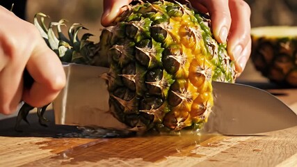 Pineapple Slicing - Fresh Fruit Preparation and Cutting.