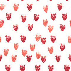 Vibrant pattern featuring strawberries with bows, showcasing playful and cheerful design. colors range from light pink to deep red, creating delightful visual appeal