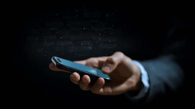 
Person Holding Smartphone with Glowing Chat Interface in Dark Environment, Representing Digital Communication and Modern Technology Interactions

