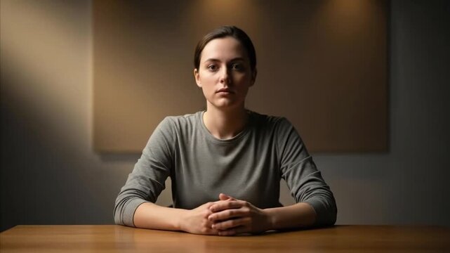 young adult sitting at table looking forward with focus and mental readiness