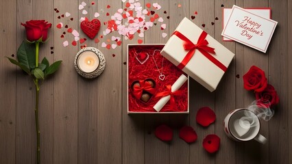 Valentines day composition with gifts and decorations