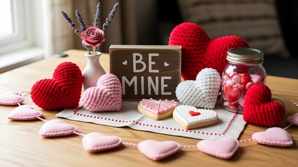 Valentines day decorations hearts and sweets