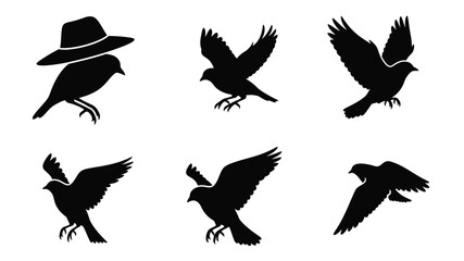 Silhouettes of birds in flight and perched a simple black and white design