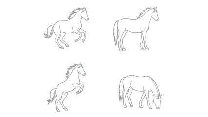 Simple line art depictions of horses in various poses on a white background