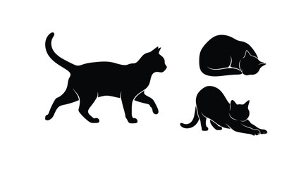 Silhouette depiction of three cats in various poses against a white background © SHM707k