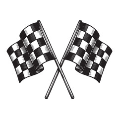 Crossed Checkered Racing Flags Vintage Illustration