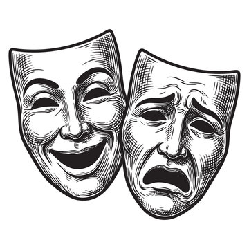 Vintage Comedy and Tragedy Theater Masks Illustration