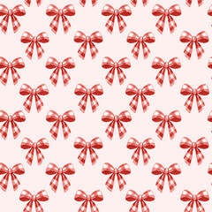 Beautiful red bows create charming pattern on soft pink background, perfect for festive occasions and celebrations. This design adds cheerful touch to any project