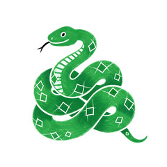 Obraz premium “Cartoon Green Snake with Diamond Pattern – Playful Serpent Clipart on White Background”