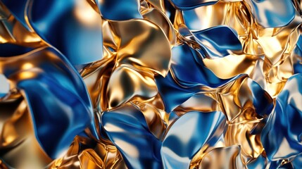 Abstract Liquid Gold and Blue Rippled Surface