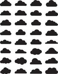 Collection of twenty eight black cloud icons