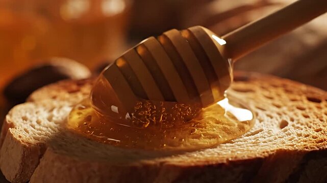 Honey Drizzled on Toast - A Sweet and Golden Treat.