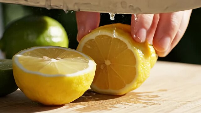 Cutting Citrus Fruits - Fresh Lemon and Lime Preparation.
