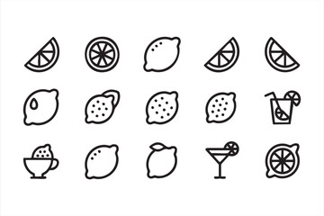 Cocktail and Citrus Line Icons for Bar Branding Projects