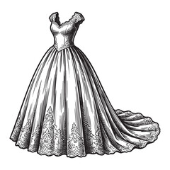 Vintage Lace Wedding Dress Gown Illustration