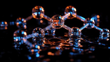 Abstract molecular structure with reflected light, scientific research concept