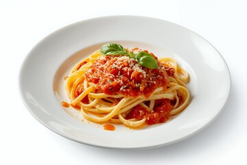 Pasta tagliatelle with tomato isolated on white background