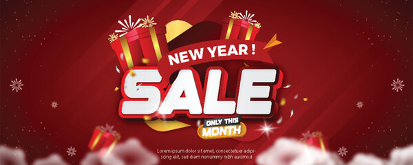 Flat new year promotion sale social media post template