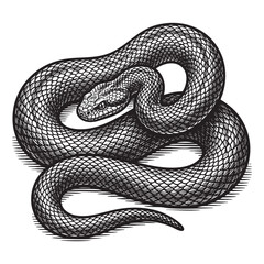 Vintage Engraving of Coiled Venomous Snake