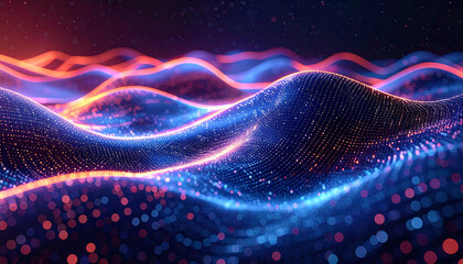 Digital Waves of Innovation: This image portrays a mesmerizing digital landscape of glowing waves in vibrant shades of blue and orange, reflecting the dynamic flow of data. 