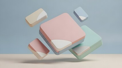 Floating pastel colored square containers with rounded edges in an abstract composition