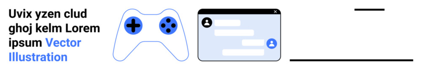 Obraz premium Online gaming, interactive communication, entertainment tech, social media, multiplayer systems, digital interfaces. A blue gaming controller and chat interface. Online gaming and interactive