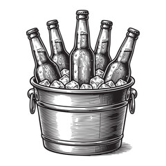 Bucket Filled with Ice and Cold Beer Bottles