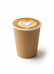 Caf&eacute; latte dans un gobelet &agrave; emporter avec un c&oelig;ur en mousse