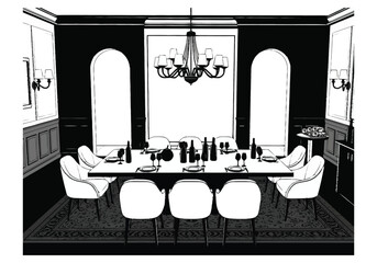 Elegant Dining Room Setup for Formal Dinner Party Vector Illustration layout architecture interior design icons exclusive