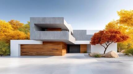 Modern house with prominent tree in front landscape striking modern house design complemented by prominent tree in its front yard enhancing curb appeal
