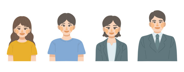 笑顔の男性と女性のバストアップイラストセット