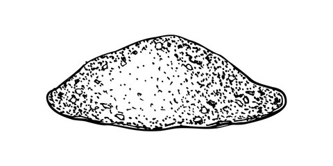 Dried spice powder heap vector isolated illustration. Flour, sugar or sand pile line ink art drawing. Monochrome ground ingredients minimalist sketch for various application, cooking or game design © Masha_tolk_art