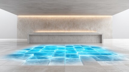 Fototapeta premium Room interior with pool and bench interior scene reveals pool and simple bench offering serene and functional space