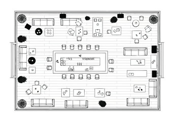 Modern Open Plan Living Space Layout Blueprint Top View Architectural Design layout architecture interior design icons exclusive