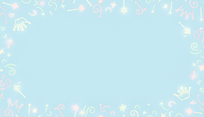 Soft Blue Magical Fantasy Frame　Hand Drawn Pastel Background with Copy Space for Kids