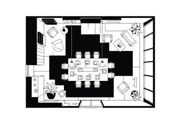 Modern Executive Meeting Room Floor Plan with Furniture Layout Top Down View layout architecture interior design icons exclusive