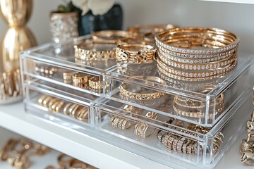 Elegant collection of gold rings and bangles high resolution picture