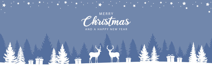 Fototapeta premium christmas winter border with deer in forest vector illustration