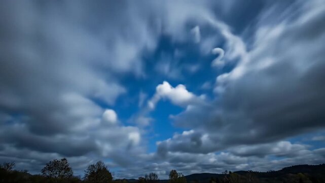 Dreamy clouds form a celestial clock face in the sky