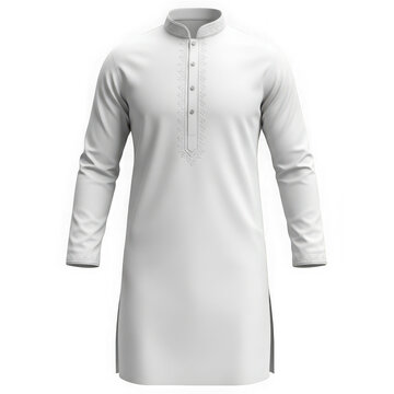 Elegant white kurta with embroidered neckline isolated on transparent background