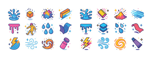 Fototapeta premium Colorful abstract fluid icons collection with diverse elements i