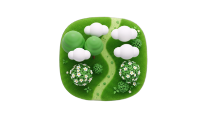 Cartoon Landscape with Trees, Clouds, and Pathway