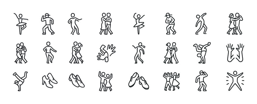 Simple dance icons displaying various styles and movements