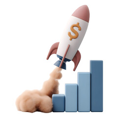 3D Rocket with Dollar Sign Launching from Financial Chart