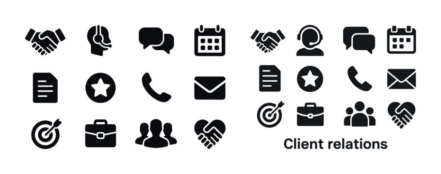 Client relations icons set: communication, collaboration, busine