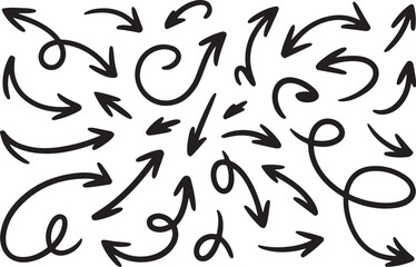 Hand drawn doodle arrows set black isolated