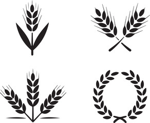 Four black wheat and laurel icons set